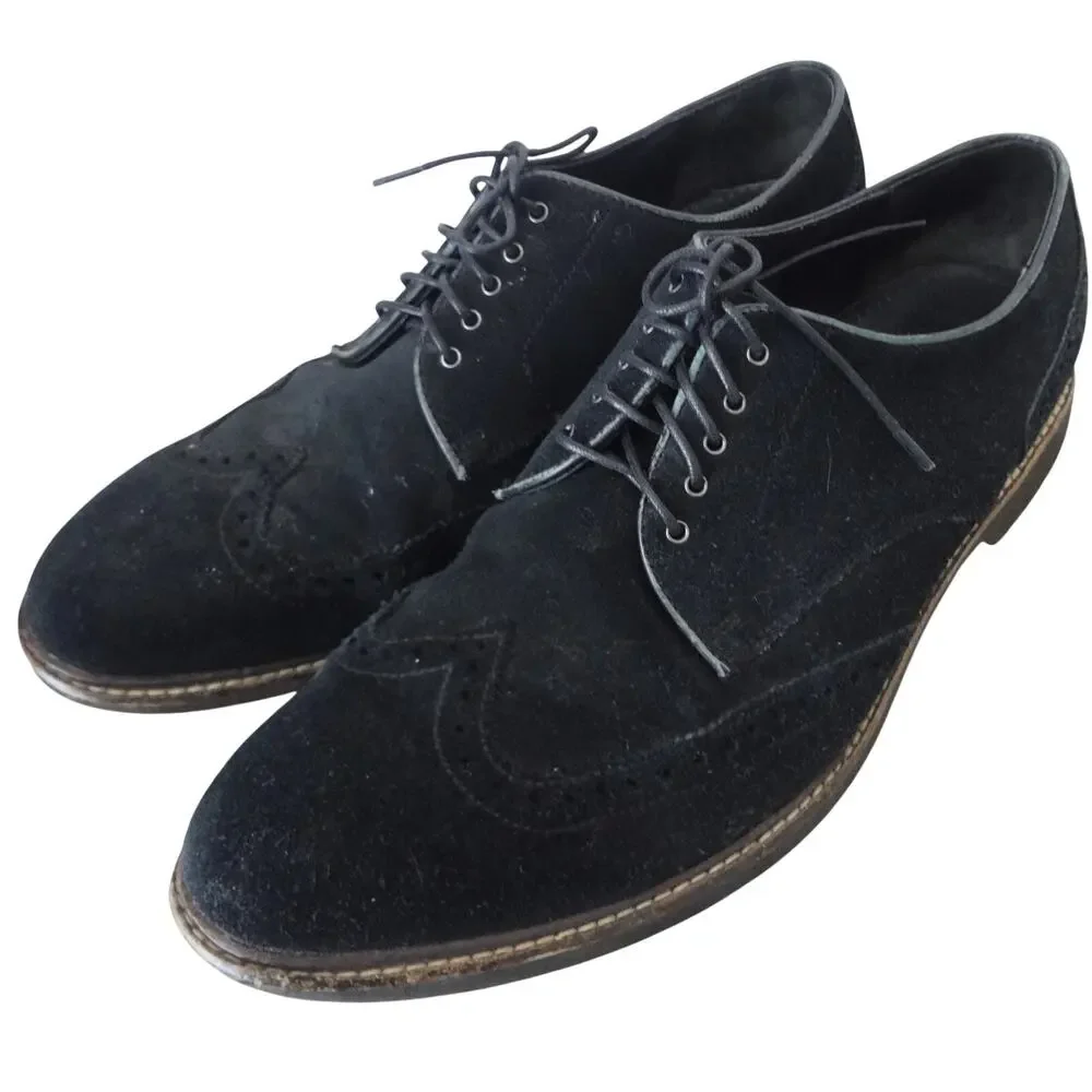 Cole Haan Black Suede Leather Oxfords Wingtip Men 12 Brogue Business Casual Work